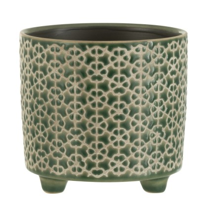 Vaso di fiori in ceramica verde su piedini 12x12x12cm