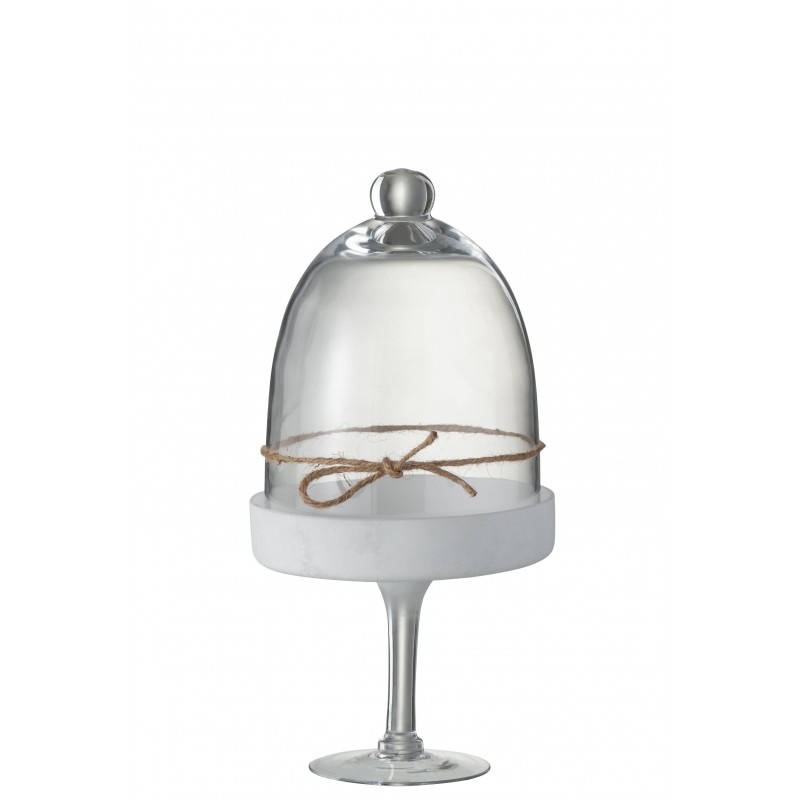 Cloche + Pied Decoratif Boule Verre/Corde Blanc/Transparent