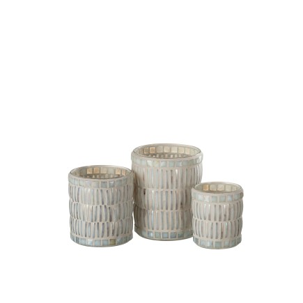 Candelabro redondo de mosaico de vidrio y cemento gris 10x10x12cm