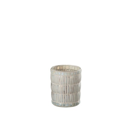 Candelabro redondo de mosaico de vidrio y cemento gris 10x10x12cm