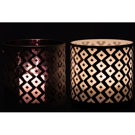Set de 2 photophores en verre blanc 24.5x24.5x24.5 cm