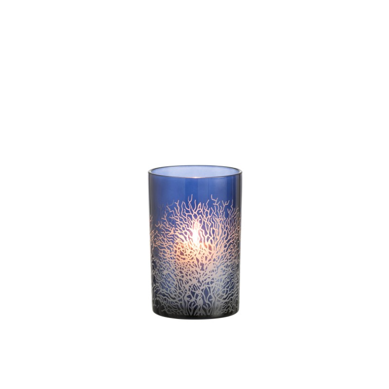 Photophore en verre avec décoration corail blanc