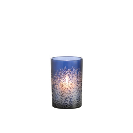 Photophore en verre avec décoration corail blanc