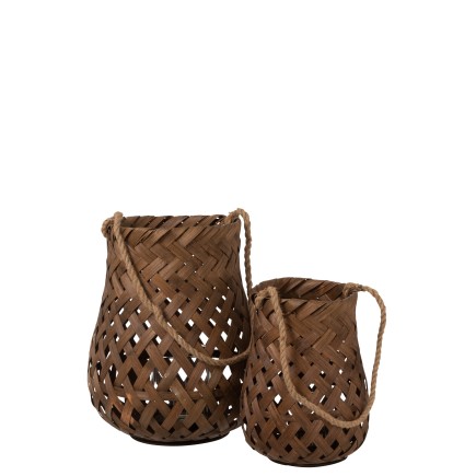 Lanterne tressée en bois marron 34x34x41 cm