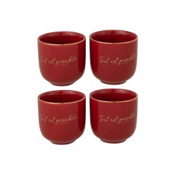 Set de 4 tasses tout est possible en porcelaine rouge 7x7x7 cm