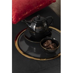 Tetera con taza y platillo de porcelana negra de 19x12x16 cm