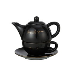 Théière avec tasse et sous-tasse en porcelaine noir 19x12x16 cm