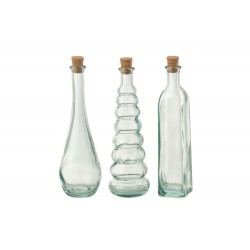Set de 3 bouteilles hautes en verre transparent 9x9x28 cm