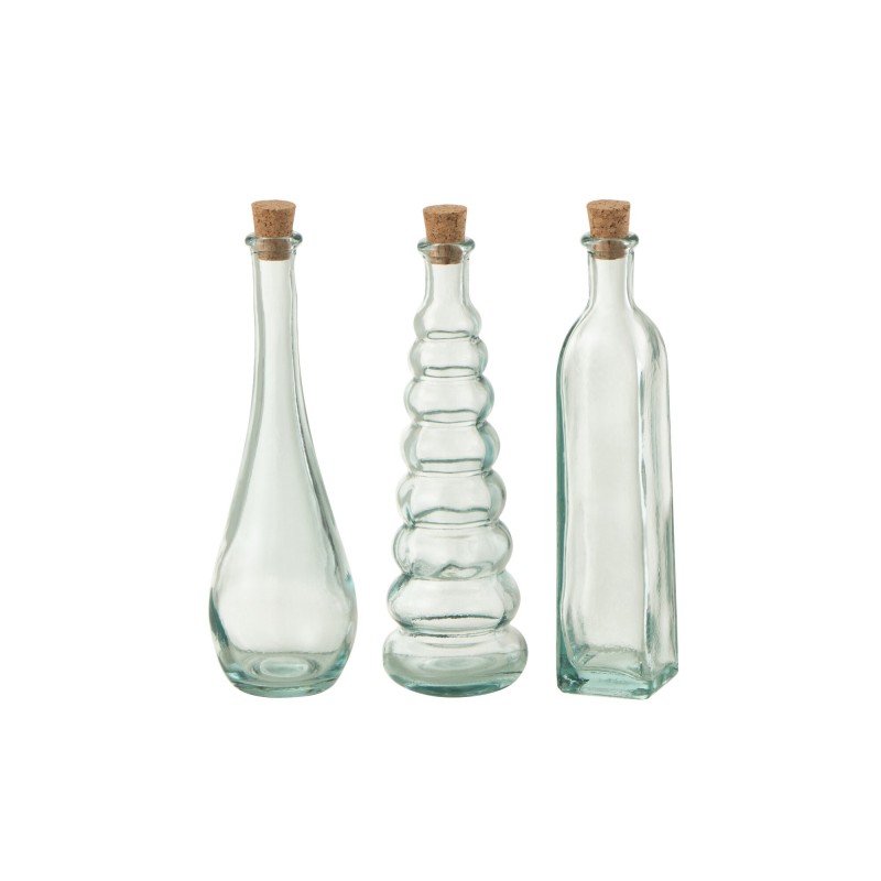Set di 3 bottiglie alte in vetro trasparente 9x9x28 cm Set di 3 bottiglie alte in vetro trasparente 9x9x28 cm