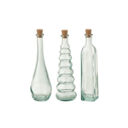 Set de 3 bouteilles hautes en verre transparent 9x9x28 cm