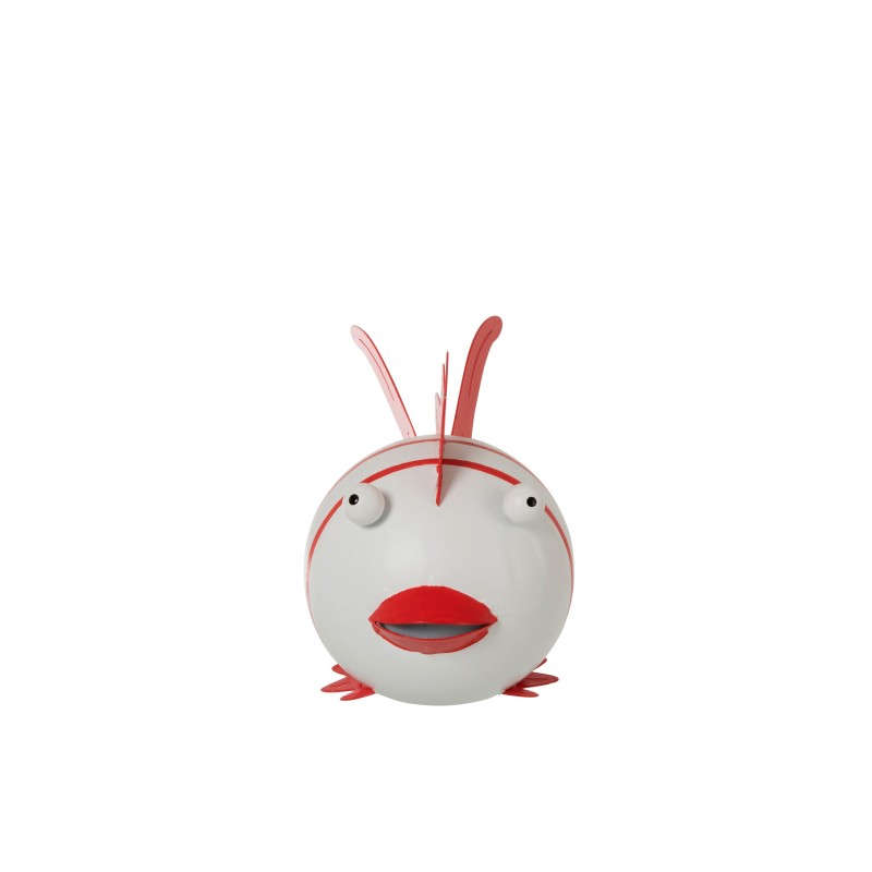Pez de metal blanco - rojo 18x11.5x8.8 cm
