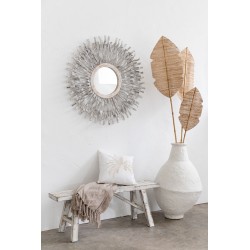 Miroir rond cadre en bois vieilli D100cm