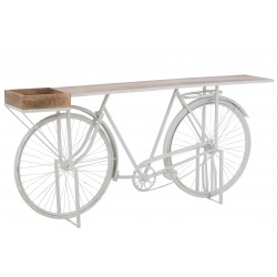 Mesa de bicicleta de madera de mango y metal blanco de 185x36x86 cm