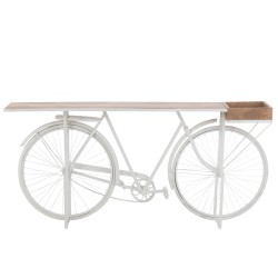 Table velo bois de manguier et en métal blanc 185x36x86 cm