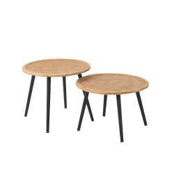 Lot de 2 tables d’appoint en bambou naturel D68cm