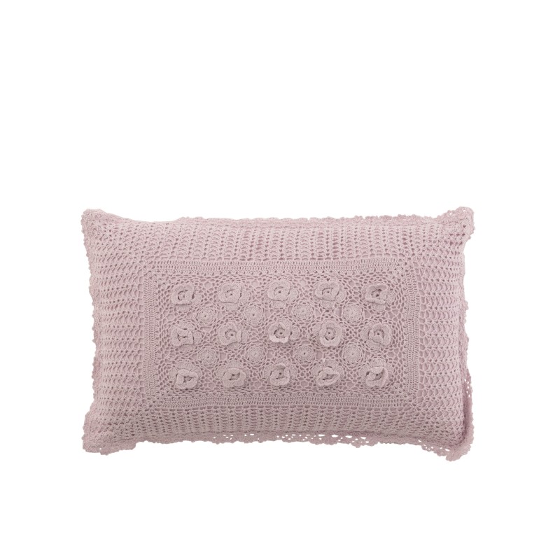 Coussin rectangulaire avec dentelles en coton mauve 51x30cm