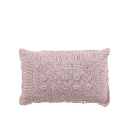 Coussin rectangulaire avec dentelles en coton mauve 51x30cm