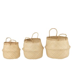 Set de 3 cestas apilables de rafia beige 35x35x17 cm