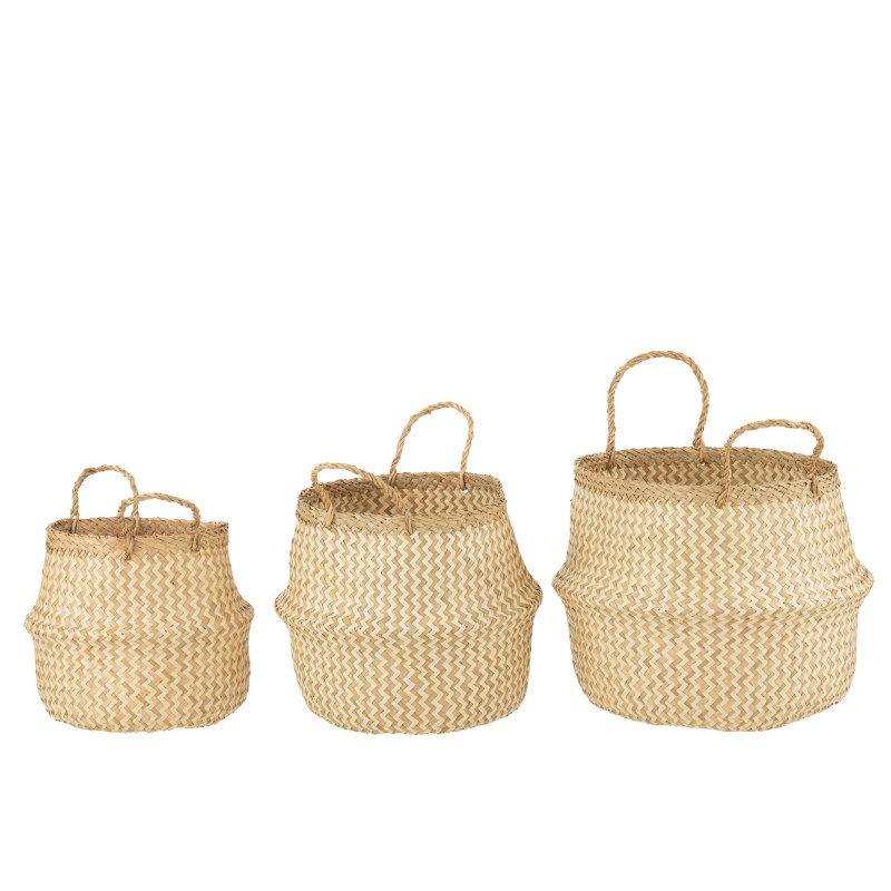 Set de 3 paniers empilables en raphia beige 35x35x17 cm