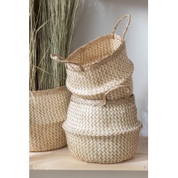 Set de 3 paniers empilables en raphia beige 35x35x17 cm