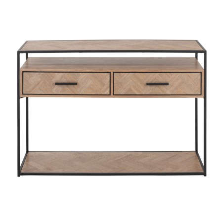 Console avec tiroirs en bois naturel et métal noir 120x40x80cm