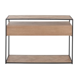 Console avec tiroirs en bois naturel et métal noir 120x40x80cm