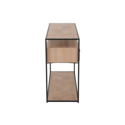 Console avec tiroirs en bois naturel et métal noir 120x40x80cm