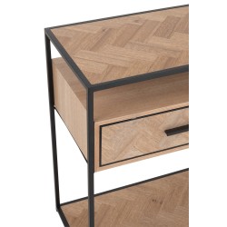Console avec tiroirs en bois naturel et métal noir 120x40x80cm