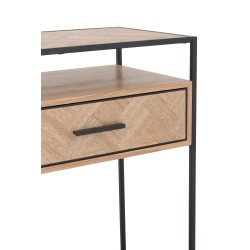 Console avec tiroirs en bois naturel et métal noir 120x40x80cm