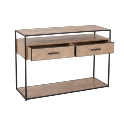 Console avec tiroirs en bois naturel et métal noir 120x40x80cm