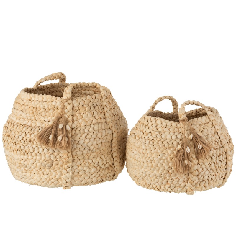 Lot de 2 paniers tressés en bois naturel 29x29x43 cm