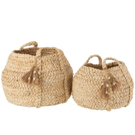 Lote de 2 cestas tejidas de madera natural de 29x29x43 cm
