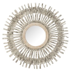 Miroir rond cadre en bois vieilli D100cm