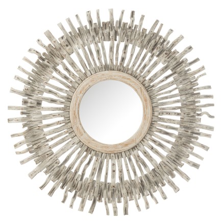 Miroir rond cadre en bois vieilli D100cm
