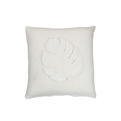 Coussin carré feuilles fines en polyester blanc 40x40cm