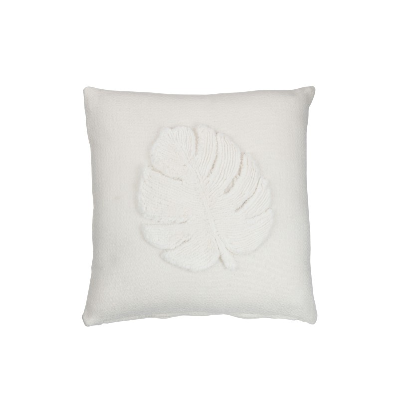 Almofada quadrada com folhas finas em poliéster branco 40x40cm