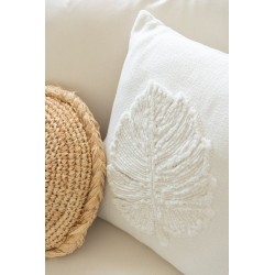 Coussin carré feuilles fines en polyester blanc 40x40cm