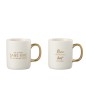 Lot de 2 mugs avec message en porcelaine blanc et or 12x8x10cm Lot de 2 mugs avec message en porcelaine blanc et or 12x8x10cm