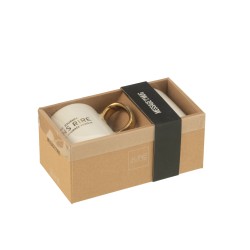 Lote de 2 tazas con mensaje en porcelana blanca y dorada de 12x8x10cm