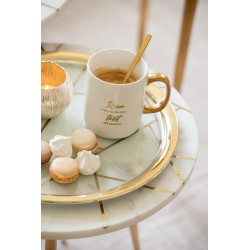 Lote de 2 tazas con mensaje en porcelana blanca y dorada de 12x8x10cm