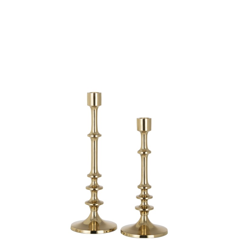 Conjunto de 3 candelabros de aluminio dorado de 10.5x10.5x30.5 cm