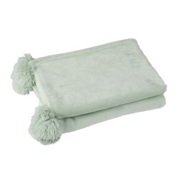 Plaid pompons en polyester vert clair 173x126cm