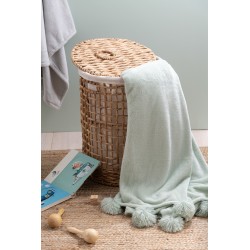 Plaid pompons en polyester vert clair 173x126cm