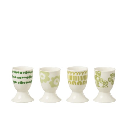 Juego de 4 hueveras de cerámica blanca y verde 5x5x7cm