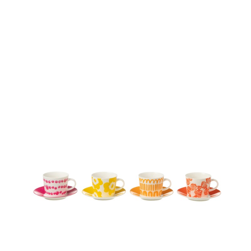 Juego de 4 tazas de café y platillos de cerámica blanca 90ml