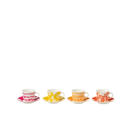 Juego de 4 tazas de café y platillos de cerámica blanca 90ml