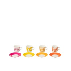 Juego de 4 tazas de café y platillos de cerámica blanca 90ml
