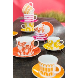 Juego de 4 tazas de café y platillos de cerámica blanca 90ml