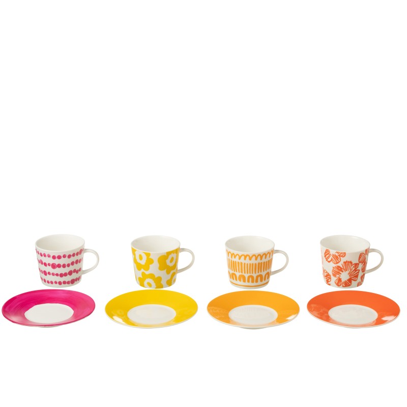 Juego de 4 tazas de café y platillos de cerámica blanca 220ml