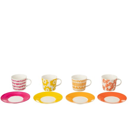 Juego de 4 tazas de café y platillos de cerámica blanca 220ml